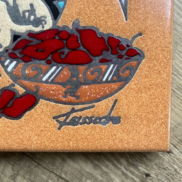 Teissedre Kokopelli Pueblo Chili Peppers Flute Players Tile Southwestern Vintage - Picture 2 of 4